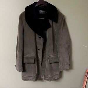 Sears Men’s Coat Corduroy Penny Lane Green Black 80s Vintage Faux Fur